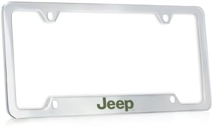 Jeep with Green Epoxy Logo Chrome Plated Metal License Frame - Bottom Notched 4hole