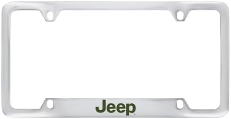 Jeep with Green Epoxy Logo Chrome Plated Metal License Frame - Bottom Notched 4hole