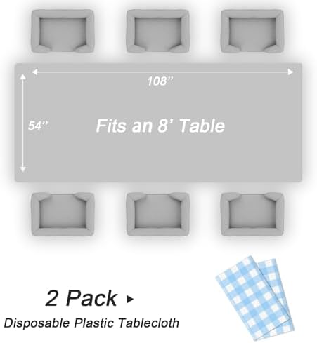 QIKSION 2 Pack Blue Gingham Tablecloth, Blue Checkered Plastic Table Cloth - Image 5
