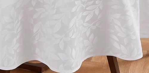 Warm Home Designs 90 Inch Jacquard Round Leaf Tablecloth CA White 90 Round - Image 4