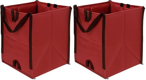 DURASACK Heavy Duty Home and Yard Waste Bag 48-Gallon Woven Polypropylene, Reusable Lawn and Leaf Garden Bag with Reinforced Carry Handles, Pop-Up Self-Standing Garbage Can, Red (Pack of 2) by DURASACK