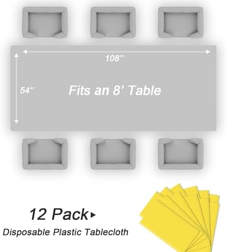 QIKSION 12 Pack Yellow Plastic Table Cloths Disposable, Yellow Tablecloth - Image 5