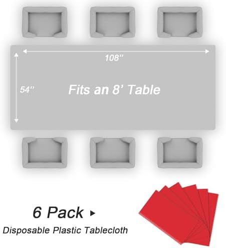 QIKSION 6 Pack Red Plastic Table Cloth Disposable, Red Tablecloth - Image 5