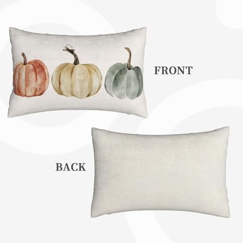 Fall Pillow Covers 12x20 Inch Set of 2 Watercolor White Orange Green Pumpkin Throw Pillows Outdoor Fall Decoration Pillow Cases Autumn Thanksgiving Lumbar Cushion Covers for Couch Sofa Decor - Image 2