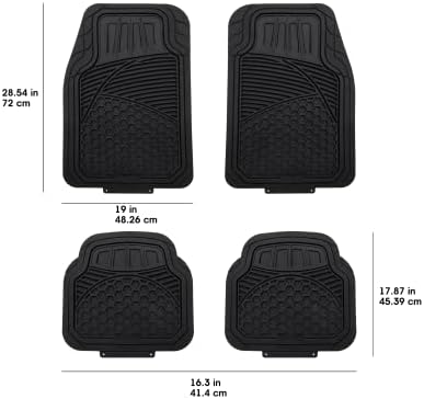 Amazon Basics Heavy Duty Thick PVC Car Floor Mats, Anti-Slip, Easy to Clean, Universal Trim-to-Fit All-Weather for Automotive SUV Sedans Trucks, 4-Piece, Solid Black