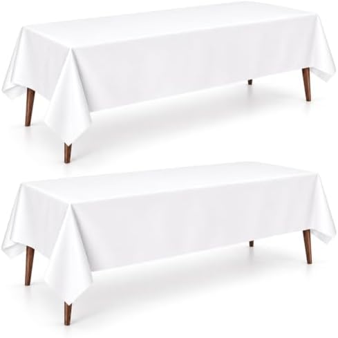 QIKSION 2 Pack White Plastic Table Cloth Disposable, White Tablecloth by QIKSION