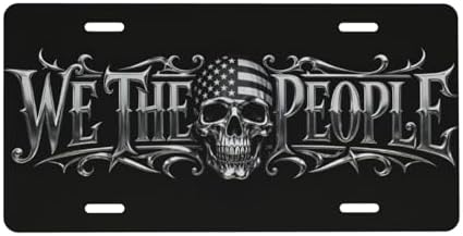 We The People Flag Skull Cool Front License Plate 6x12 Inch
