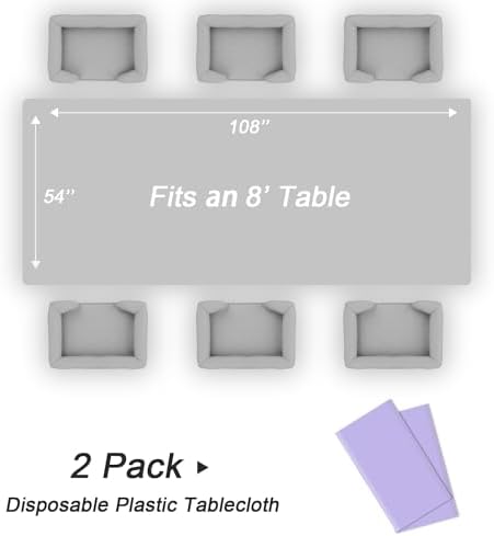 QIKSION 2 Pack Lavender Plastic Tablecloth, Lilac Table Cloth Disposable - Image 5
