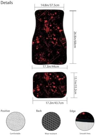 Paint Splatter Car Rubber Floor Mat, Abstract Red Splash 4PCS Front and Rear Mats, Gothic Bloodstain Non-Slip Floor Mats Heel Pad Fit for SUV Van Truck Car