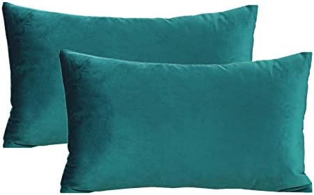 VAKADO 12x20 Teal Couch Throw Pillow Covers Rectangle Lumbar Velvet Decorative Soft Solid Cozy Cushion Cases Home Decor for Sofa Bedroom Living Room Set of 2 by VAKADO