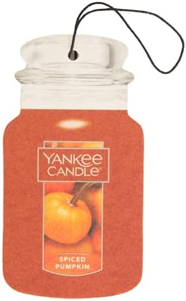 Yankee Candle Classic Paper Car Jar Air Freshener, Hanging Car Freshener, Long Lasting Odor Neutralizing Car Fragrance, Spiced Pumpkin (Pack of 3)