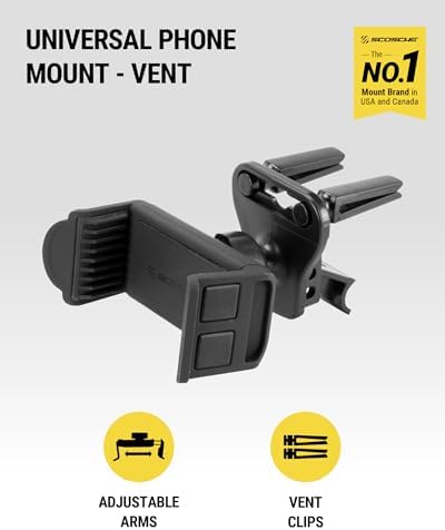 Scosche HVM2-1 Vent Phone Mount for Car, 360° Adjustable Cellphone Stand, Hands-Free Cell Phone Holder for Car Air Vent Compatible with iPhone 16/15/14/13/12 Series & Mobile Phones up to 3.5 inches