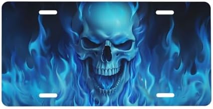 Blue Fire Skull Front License Plate 6" * 12" for Women