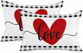 Red Valentine's Day Love Heart Pillow Covers 12x20 Inch Set of 2, Buffalo Plaid Decorations Outdoor Throw Pillow Covers, Holiday Linen Square Pillowcases for Sofa Couch Bedroom Patio Decorative by JasmineM