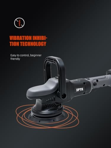 SPTA 18V Cordless Car Polisher, 15mm Orbit 2000-4800 OPM Portable Buffer Polisher with 7 Variable Speed 2Pcs 4.0Ah Battery, 6 Sponge Pads,2 Wool Pad, Tool Bag for Car Polishing, Waxing - Image 5