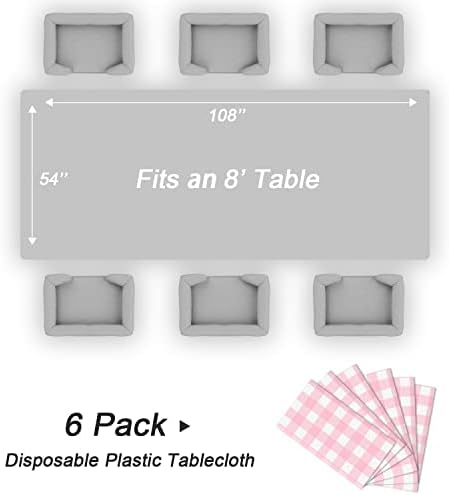 QIKSION 6 Pack Pink Gingham Tablecloth, Pink Checkered Plastic Table Cloth - Image 5