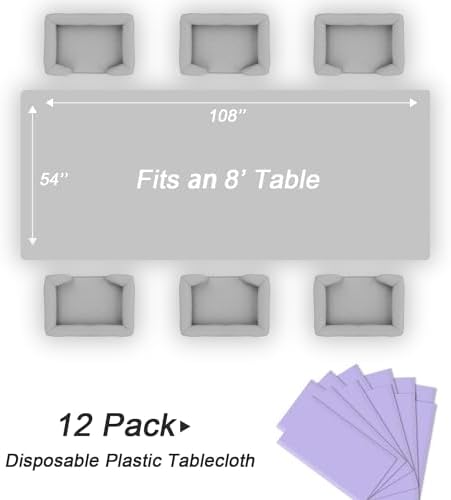 QIKSION 12 Pack Lavender Plastic Tablecloth, Lilac Table Cloth Disposable - Image 5