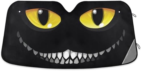Black Cat Eyes Smile Car Windshield Sun Shade Foldable UV Ray Sun Visor Protector Sunshade to Keep Your Vehicle Cool (55" x 27.6") Halloween