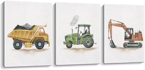 3 Pcs Watercolor Truck Canvas Wall Art Prints Nursery Boys Room Decor by Gubrandin