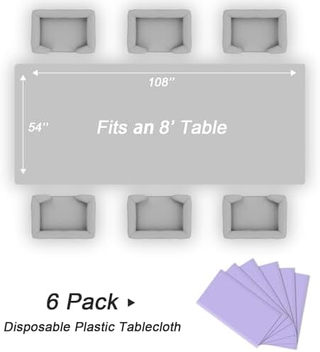 QIKSION 6 Pack Lavender Plastic Tablecloth, Lilac Table Cloth Disposable - Image 5