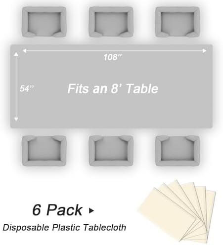 QIKSION 6 Pack Beige Plastic Tablecloth, Cream Table Cloth Disposable - Image 5