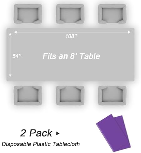 QIKSION 2 Pack Purple Plastic Tablecloth, Purple Table Cloth Disposable - Image 5