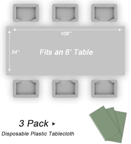 QIKSION 3 Pack Sage Green Plastic Tablecloth, Sage Table Cloth Disposable - Image 5