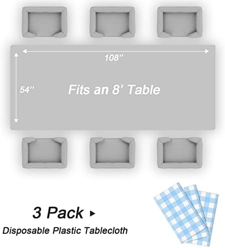 QIKSION 3 Pack Blue Gingham Tablecloth, Blue Checkered Plastic Table Cloth - Image 5