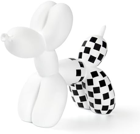 Notakia Black and White Checkered Racing Car Pattern Balloon Dog Statue Crafts Living Room Desktop Decorations,Handmade Modern Small Shelf Decor Animal Statue Ornament Home Decor (Big White Dog) by Notakia