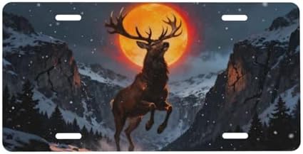 Elk Snow Mountain Fire Moon Front License Plate 6" * 12" for Women