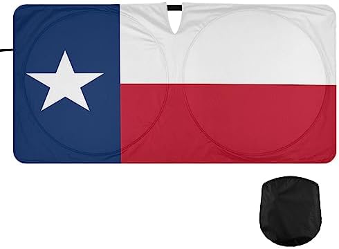 Texas State Flag Windshield Sun Shade, Car Sunshade for Auto Truck SUV, Sun Shield that Keeps Your Vehicle Cool, Foldable, Storage Bag (62 x 32 in)