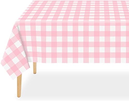 QIKSION 6 Pack Pink Gingham Tablecloth, Pink Checkered Plastic Table Cloth by QIKSION