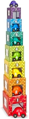 Melissa & Doug Nesting and Sorting Garages and Cars with 7 Graduated Garages and 7 Stackable Wooden Cars - FSC Certified - Image 4