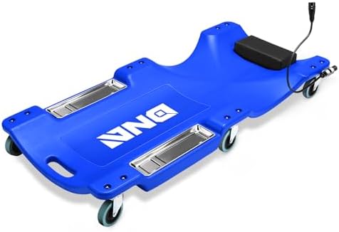 DNA Motoring 40 Inch Low Profile Plastic Rolling Garage Shop Floor Creeper with LED Light, Padded Headrest, Dual Tool Trays, Casters, Blue, TOOLS-00389-BL by DNAMOTORING-Tools