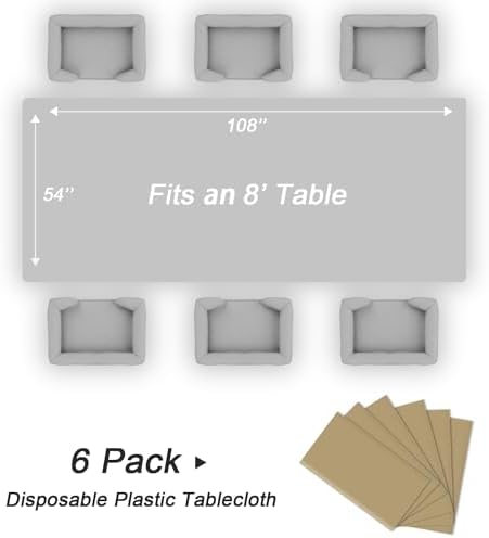 QIKSION 6 Pack Gold Plastic Tablecloth, Gold Table Cloth Disposable - Image 5