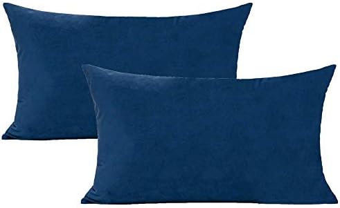 VAKADO Decorative Velvet Soft Throw Pillow Covers Rectangle Lumbar Solid Cushion Cases Home Decoration for Couch Sofa Bed 12"x20" Set of 2, Dark Blue by VAKADO