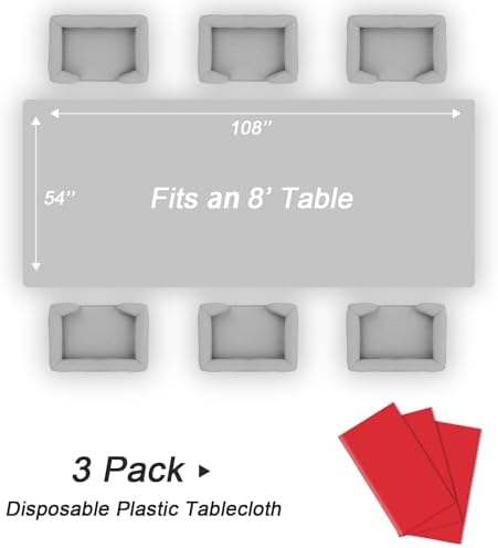 QIKSION 3 Pack Red Plastic Table Cloth Disposable, Red Tablecloth - Image 5