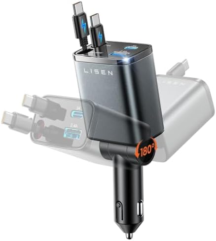 LISEN Retractable Car Charger USB C Fast Charge for iPhone 18 17 Pro Max