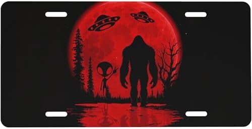 Red Alien Bigfoot Front License Plate 6" * 12" for Women