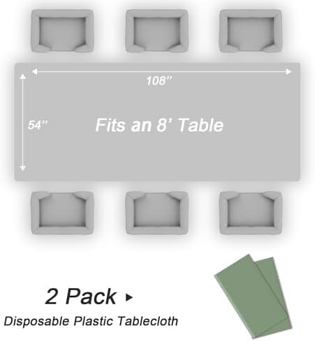 QIKSION 2 Pack Sage Green Plastic Tablecloth, Sage Table Cloth Disposable - Image 5