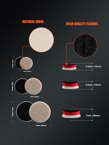 SPTA 29 Pcs Mini Car Polishing Pad Kit - 1", 2", 3" Sponge Foam Wool Microfiber Buffing Pads with 5/8"-11 Backing Plates & 5/8"-11 Drill Adapters for Auto Detailer, Scratch Removal & Tight Spaces - Image 4