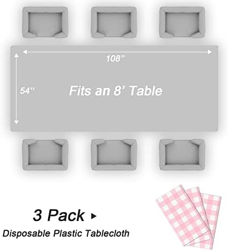 QIKSION 3 Pack Pink Gingham Tablecloth, Pink Checkered Plastic Table Cloth - Image 5