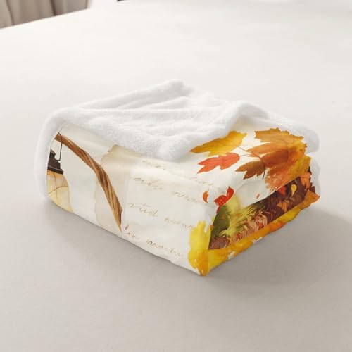 Fall Harvest Sherpa Blanket Pumpkin Scarecrow Wheat Throw Blanket Bedroom Living Room Soft Cozy Country Thanksgiving Blankets Decor for Bed Couch Sofa Orange Green Silvery Flannel Blankets 50"x60" - Image 7