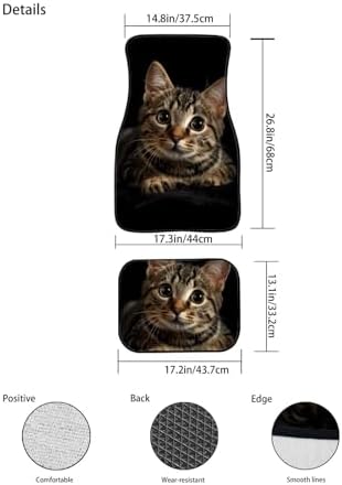 GLENLCWE Cute Cat Car Floor Mat Set 4 Piece, Car Floor Mats Rubber Rear & Front Seat Pads, Non-Slip Auto Carpet Mat Automotive Decoration