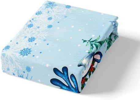 Merry Christmas Kids Duvet Cover Set Queen Size,Cartoon Santa Claus Snowman Snowflake Bedding Set,Girls Boys Adults Room Decor,Geometric Grids Pine Comforter Cover,Blue Cute Quilt Cover,2 Pillowcases - Image 4