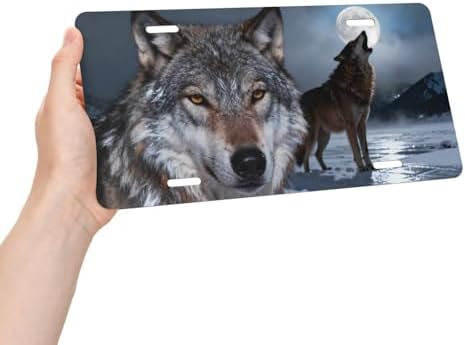 Wolf Full Moon Snowy Landscape Cool Front License Plate 6x12 Inch