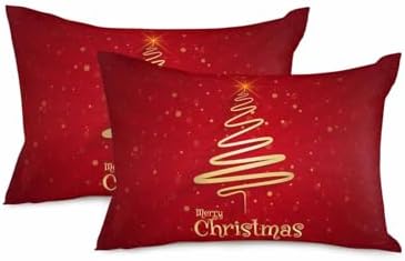 JasmineM Merry Christmas Tree Pillow Covers 12x20 Inch Set of 2, Christmas Decorations Red Gold Outdoor Throw Pillow Covers, Winter Holiday Square Pillowcases for Patio Sofa Couch Bedroom Decorative by JasmineM