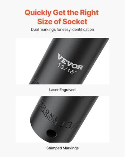 VEVOR Impact Socket Set, 1/2" 19 Piece Impact Sockets, Deep Socket, 6-Point Sockets, 1/2 Inches Drive Socket Set Impact 3/8 inch - 1-1/2 inch, Cr-V Rugged Construction, with a Storage Cage - Image 4