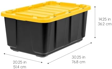 IRIS USA 8-Pack 27 Gallon Storage Bins with Lids |Made in USA| Heavy Duty Plastic Tote Containers for Truckbed Tool Box Organization, Large - Black/Yellow - Image 2