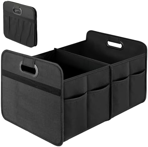 Simple Deluxe Car Trunk Organizer, 2 Compartments Collapsible Trunk Storage, Anti-slip Design, Made of Waterproof 600D Oxford Polyester, Suitable for SUV, Minivan, Truck, Standard Size, Black by SimpleDeluxe